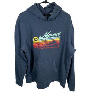 Marmot Hoodie Mens Size XL Blue Mountain Pullover Fleece Sweatshirt Outdoor